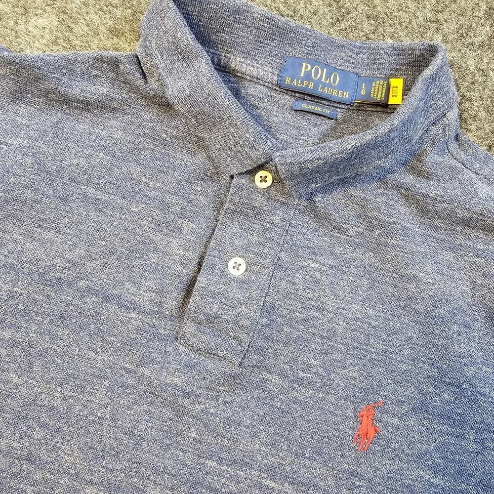 Polo Ralph Lauren Polo Shirt Mens Large Classic Fit Blue Heather Red Pony Cotton